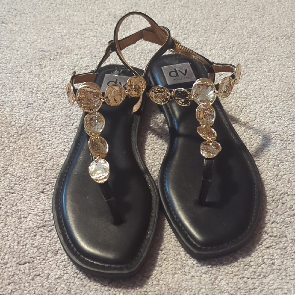 DV by Dolce Vita Black Sandals with Gold Accents